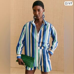 Sézane x Monomi Nicolo Shorts Striped Blue Green Size 4 NWT Sold Out Collector